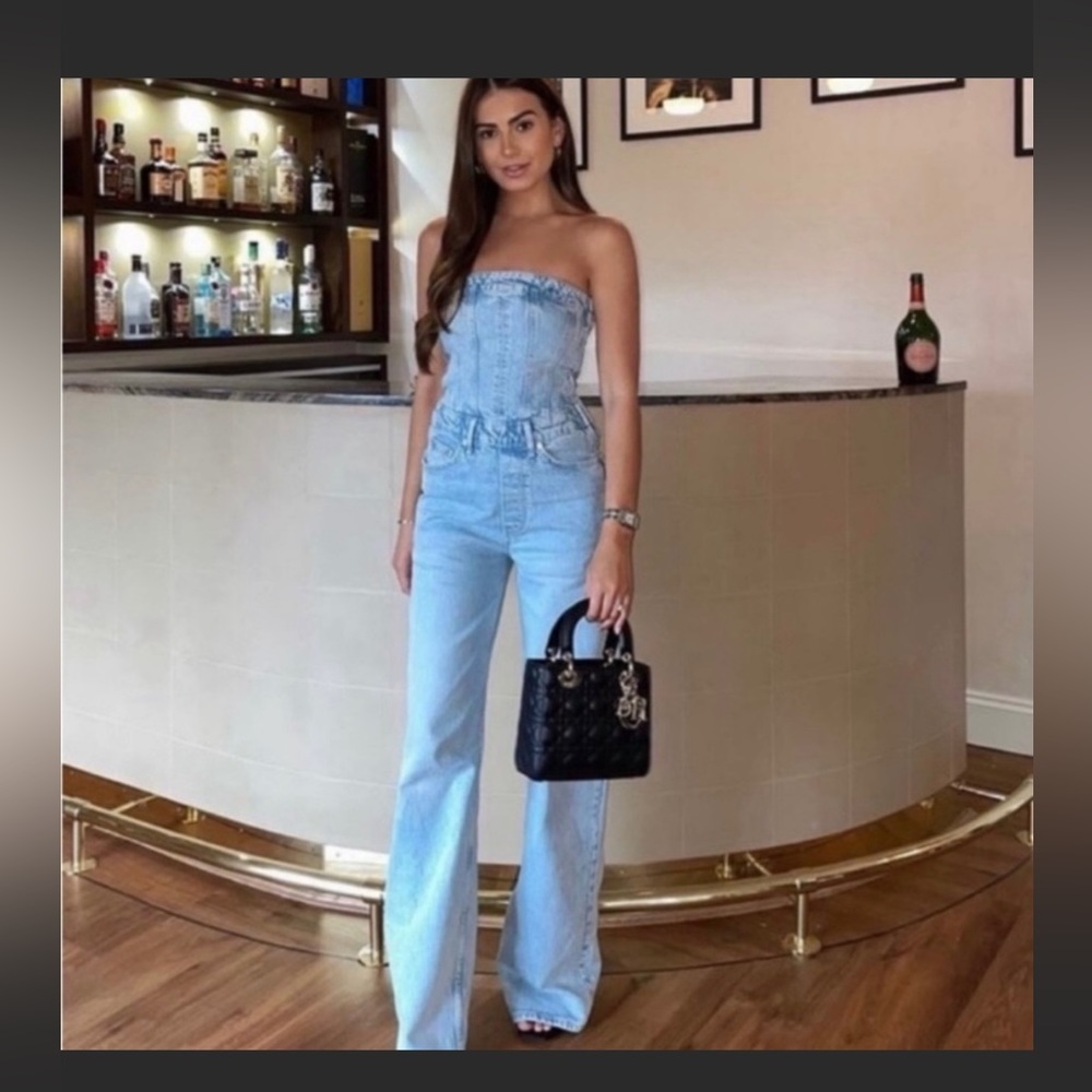 Zara denim corset blue jumpsuit